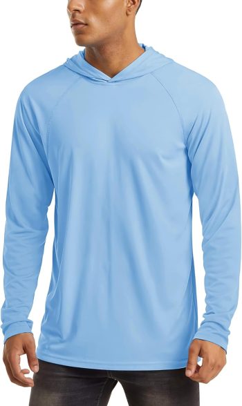 Men Hooded UPF 50+ Sun Protection T Shirts Long Sleeve Athletic Fishing Shirts Rash Guards