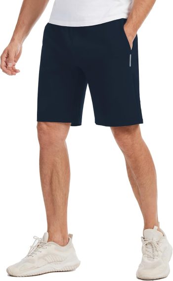 Men's Cotton Athletic Shorts Golf Inner Drawstring Workout Running Casual Shorts Zipper Pockets