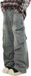 Men Teens  Baggy Cargo Jeans Washed Wide Leg Hip Hop Denim Pants Casual Loose Fit Trousers Streetwear with Pocket